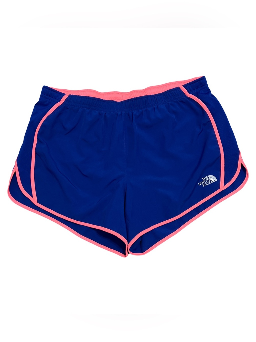 The North Face Blue Track Shorts with Pink Trim | Large